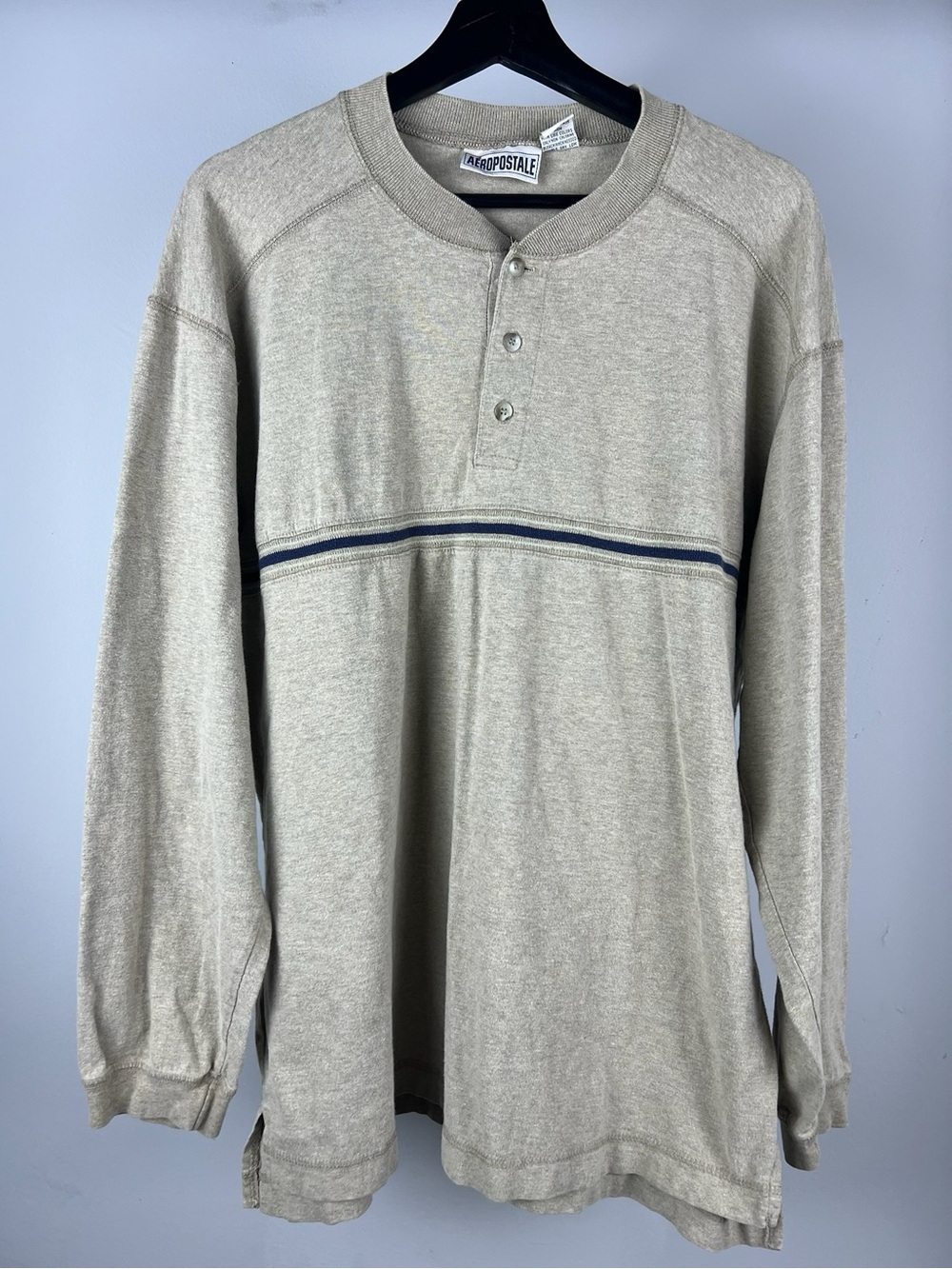 Vintage Aeropostale Henley Long Sleeve Shirt Men's Size Large Green 90s